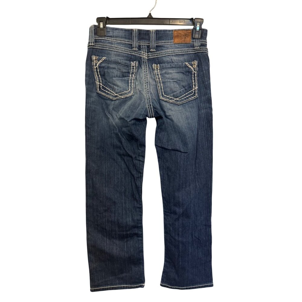 BKE Denim Harper Womens Jeans Size 27 Blue Mid-Rise Bootcut Distressed Detail